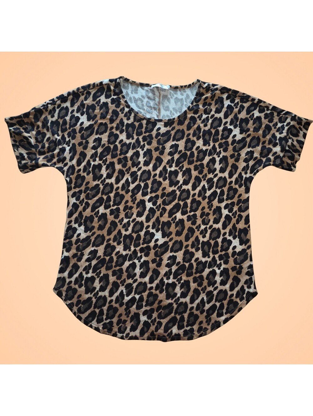 Natori Womens Medium Leopard Animal Print Short Sleeve Tunic Top High Low Hem